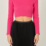 Cropped Ribbed Knit Sweater