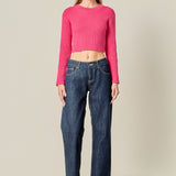 Cropped Ribbed Knit Sweater