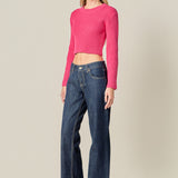 Cropped Ribbed Knit Sweater