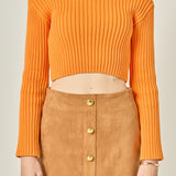 Cropped Ribbed Knit Sweater