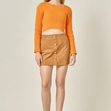 Cropped Ribbed Knit Sweater