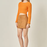 Cropped Ribbed Knit Sweater