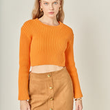 Cropped Ribbed Knit Sweater
