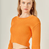 Cropped Ribbed Knit Sweater