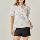 Floral Embroidery V-neck Top