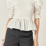 Pleated Puff Sleeve Top in White