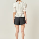 Pleated Puff Sleeve Top in White