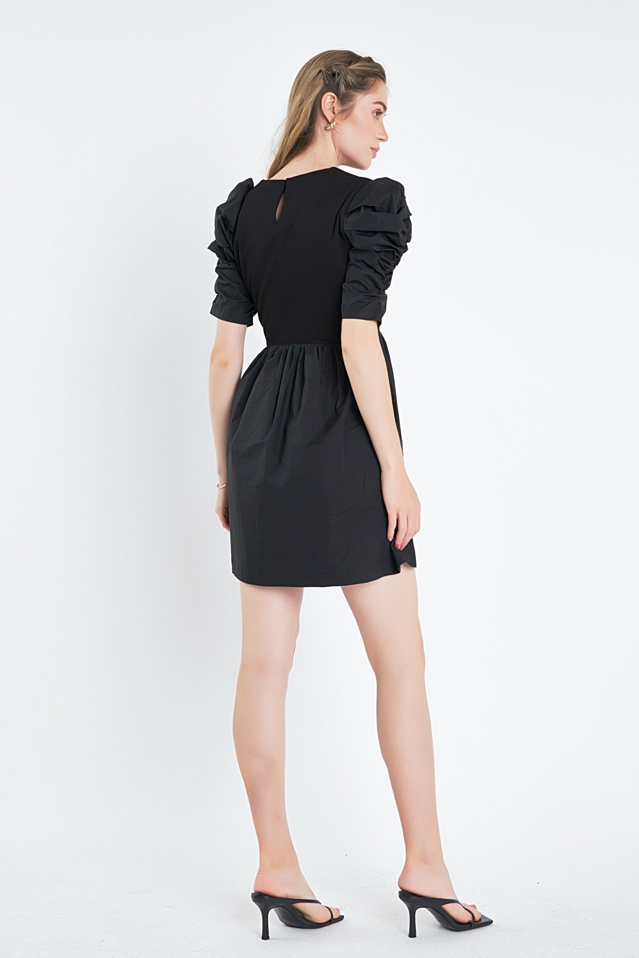 English Factory - Pleated Puff Sleeve Mini Dress White / L English Factory - Pleated Puff Sleeve Mini Dress White / L