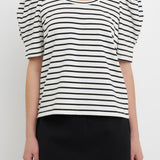 Stripe Pleated Puff Sleeve Top