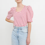 Stripe Pleated Puff Sleeve Top