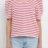 Stripe Pleated Puff Sleeve Top