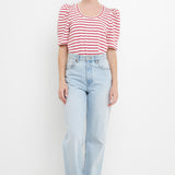 Stripe Pleated Puff Sleeve Top