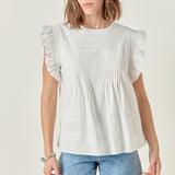 Trim Detail Ruffled Top