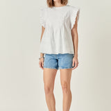 Trim Detail Ruffled Top