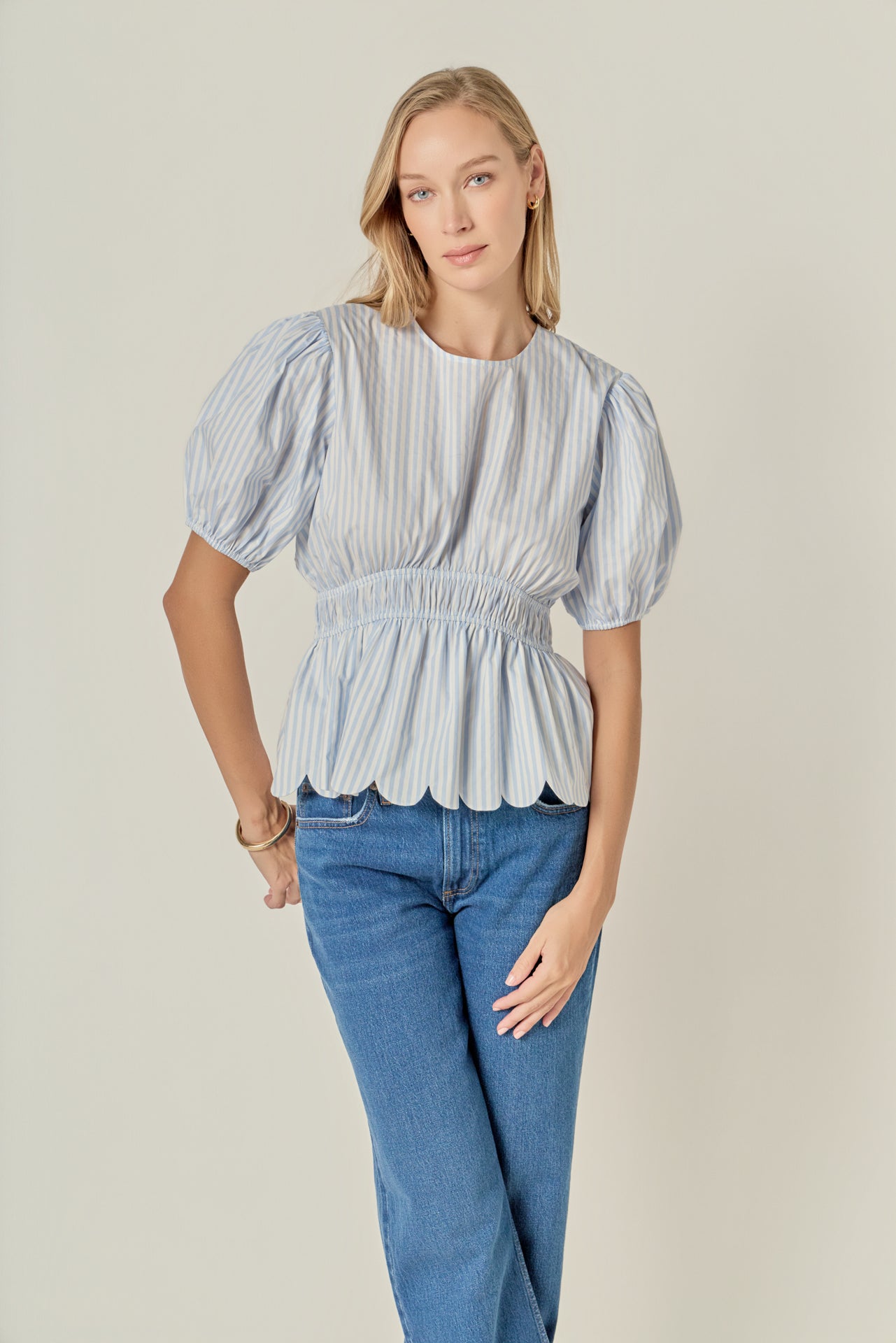 Striped Puff Sleeve Top – English Factory