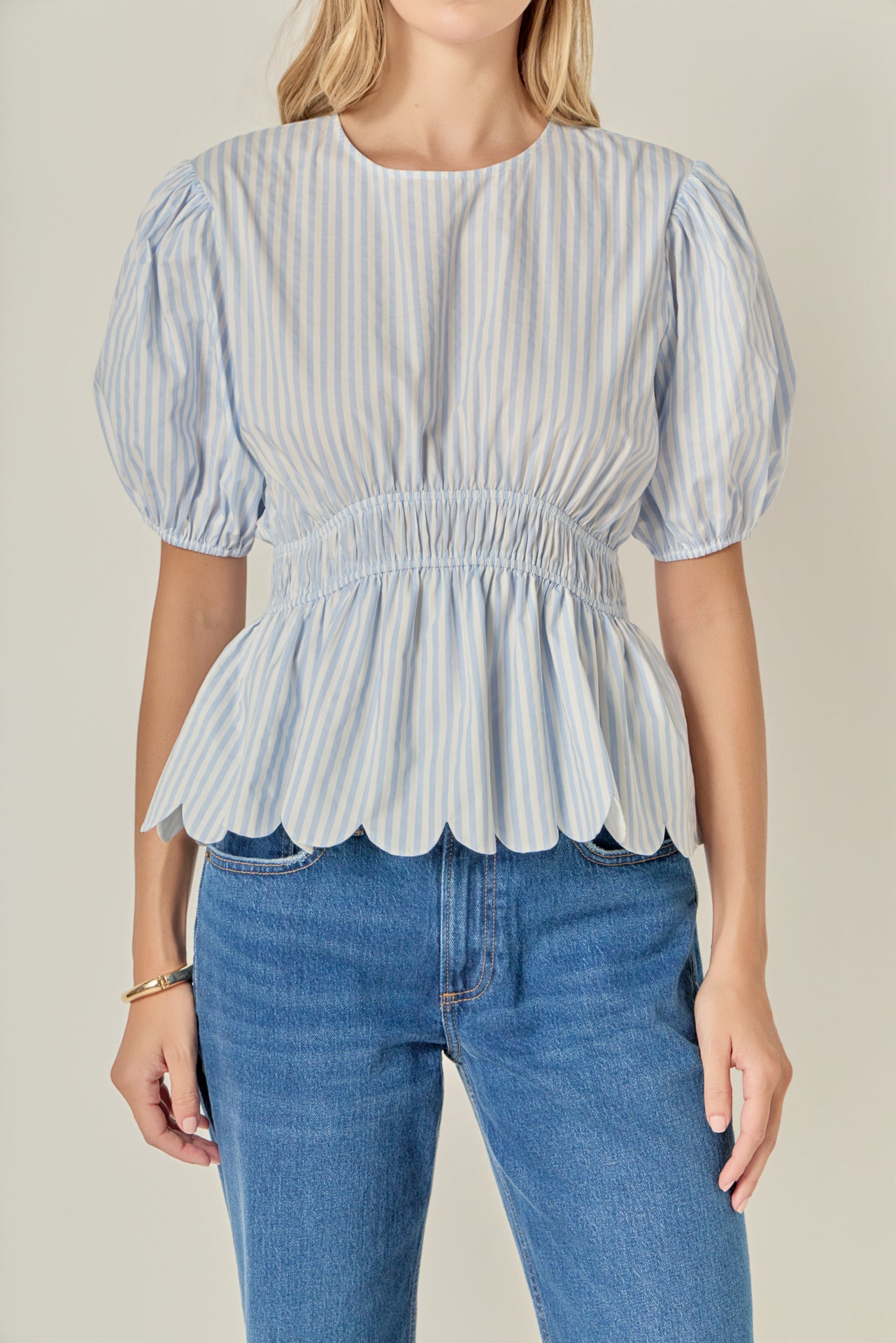Striped Puff Sleeve Top – English Factory