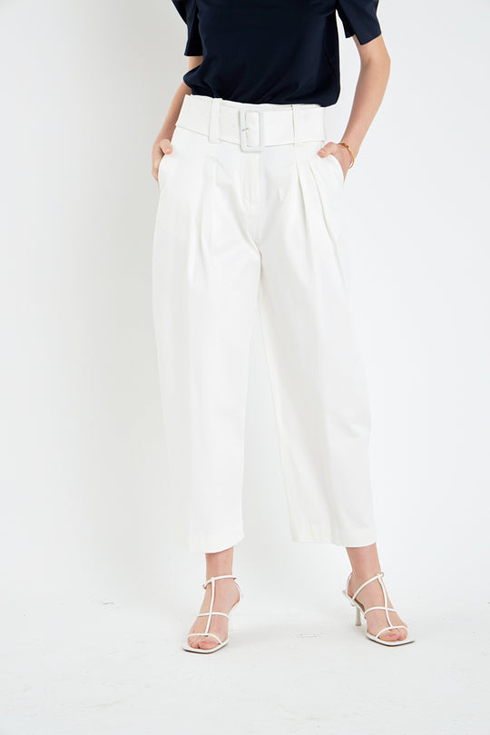 High-Waist Belted Long Pants