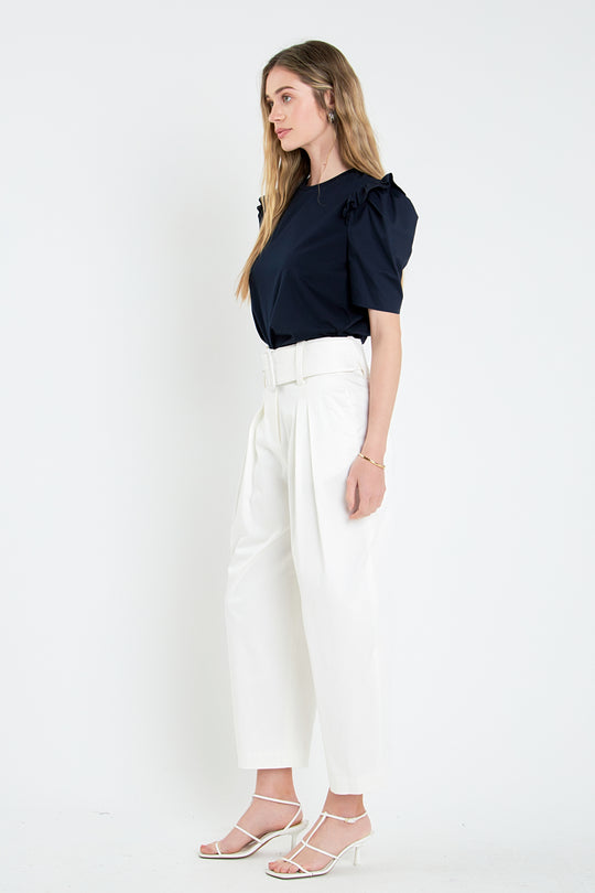High-Waist Belted Long Pants