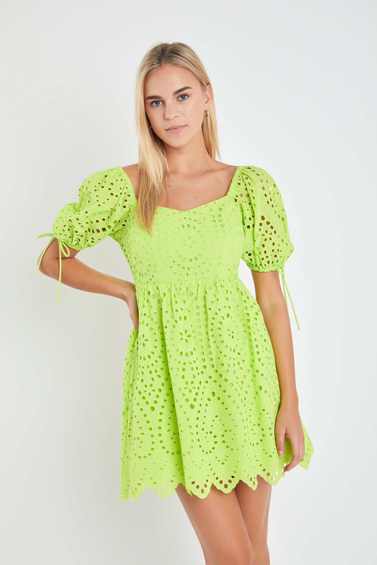 Eyelet Scallop Edge Mini Dress