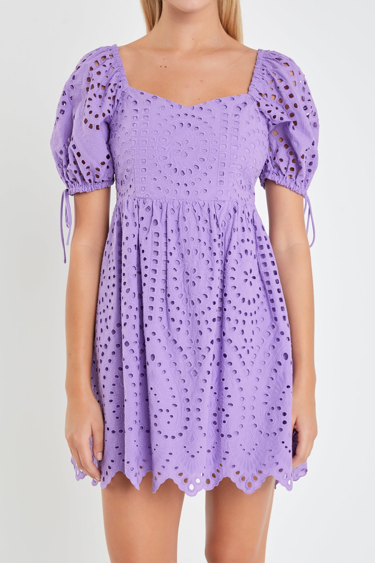 Eyelet Scallop Edge Mini Dress – English Factory