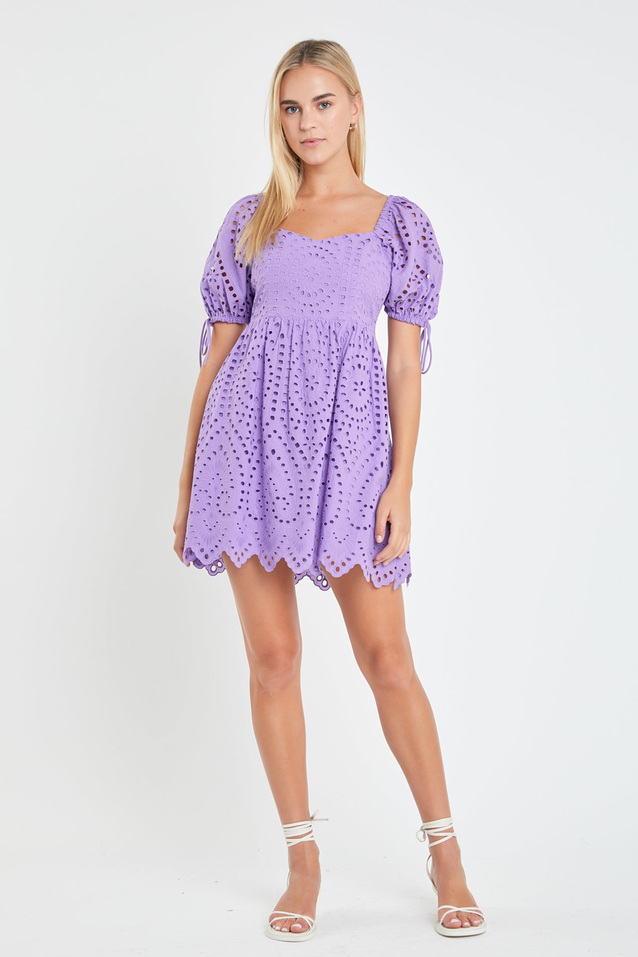 Eyelet Scallop Edge Mini Dress – English Factory Eyelet Scallop Edge Mini Dress – English Factory