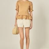 Eyelet Mixed Media Knit Top