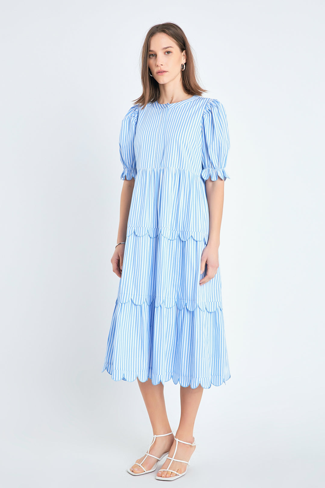 Stripe Scallop Edge Midi Dress English Factory