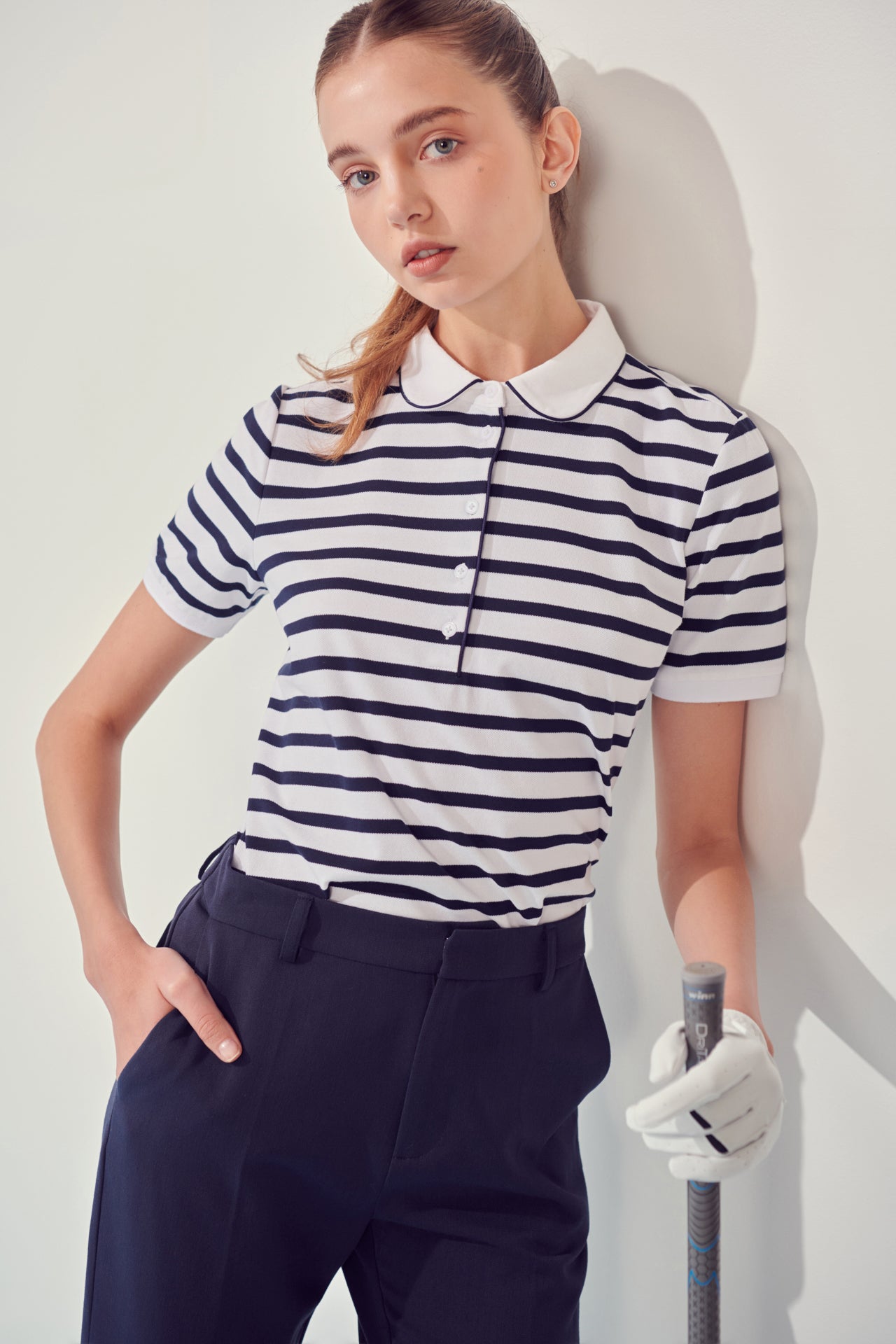 Navy knitted polo shirt best sale