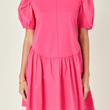 Puff Sleeve Mixed Media Mini Dress