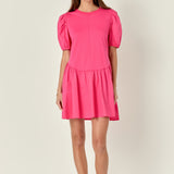Puff Sleeve Mixed Media Mini Dress