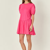 Puff Sleeve Mixed Media Mini Dress