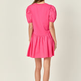 Puff Sleeve Mixed Media Mini Dress