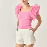 Contrast Organza Top