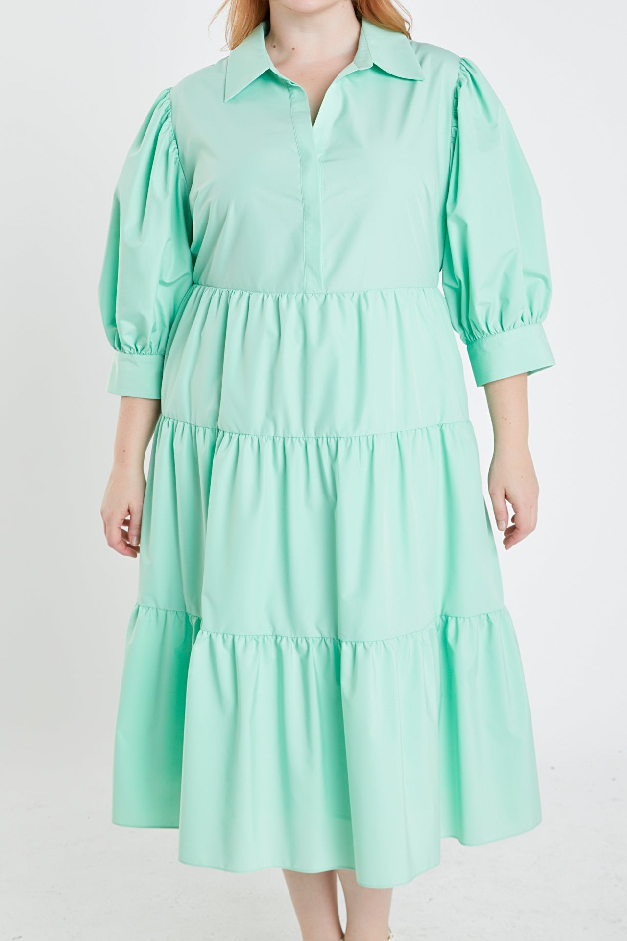 週間売れ筋 Plus Size V-neckline Puff Sleeve Midi Dress – English Factory メンズウェア