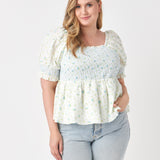 Plus Size Smocked Floral Puff Sleeve Top