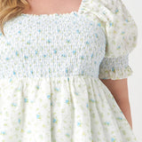 Plus Size Smocked Floral Puff Sleeve Top