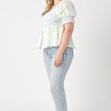 Plus Size Smocked Floral Puff Sleeve Top