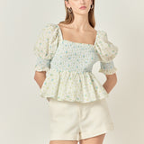 Smocked Floral Puff Sleeve Top