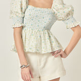 Smocked Floral Puff Sleeve Top