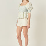 Smocked Floral Puff Sleeve Top
