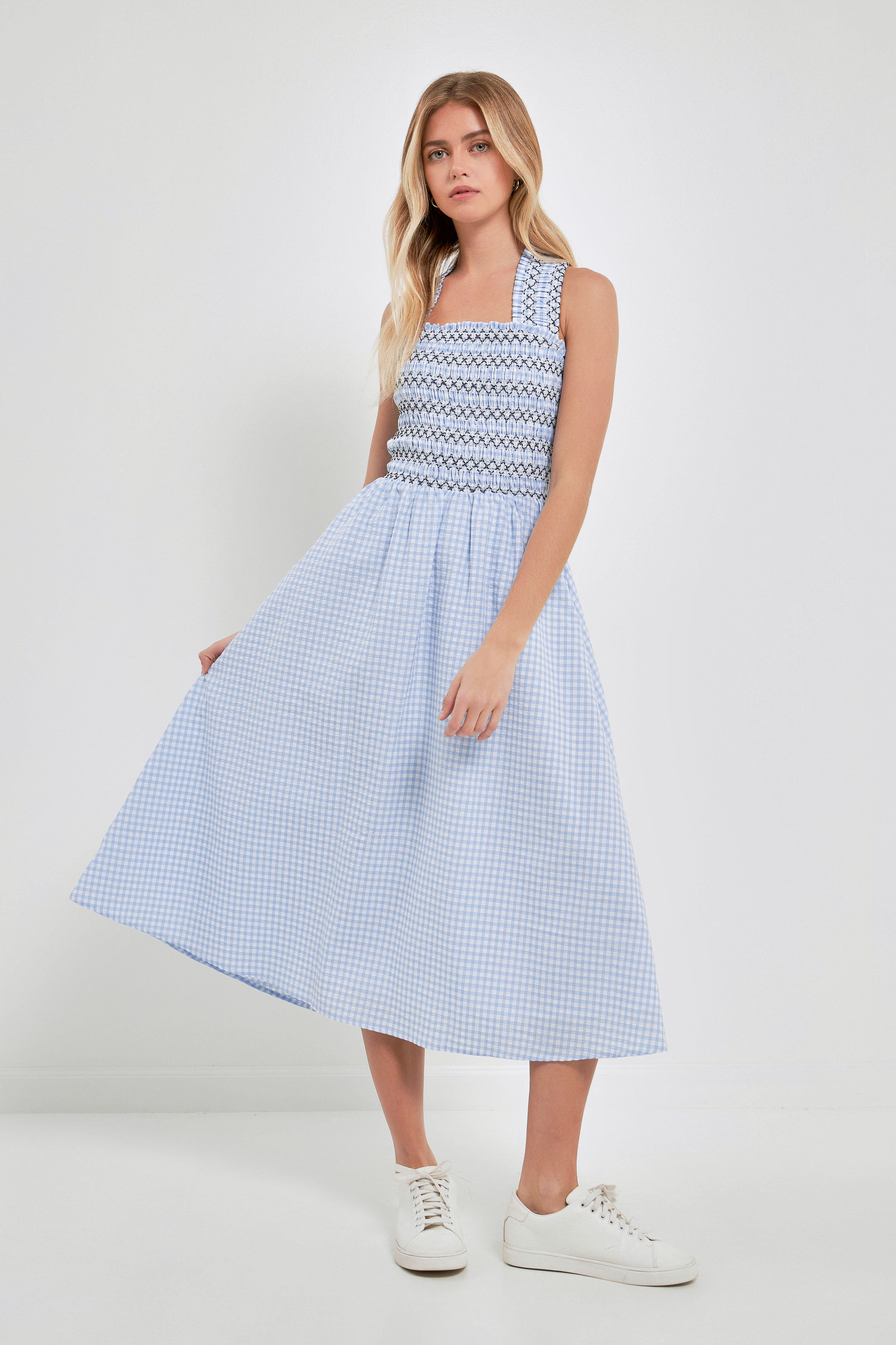 Gingham Check Sleeveless Midi Dress – English Factory