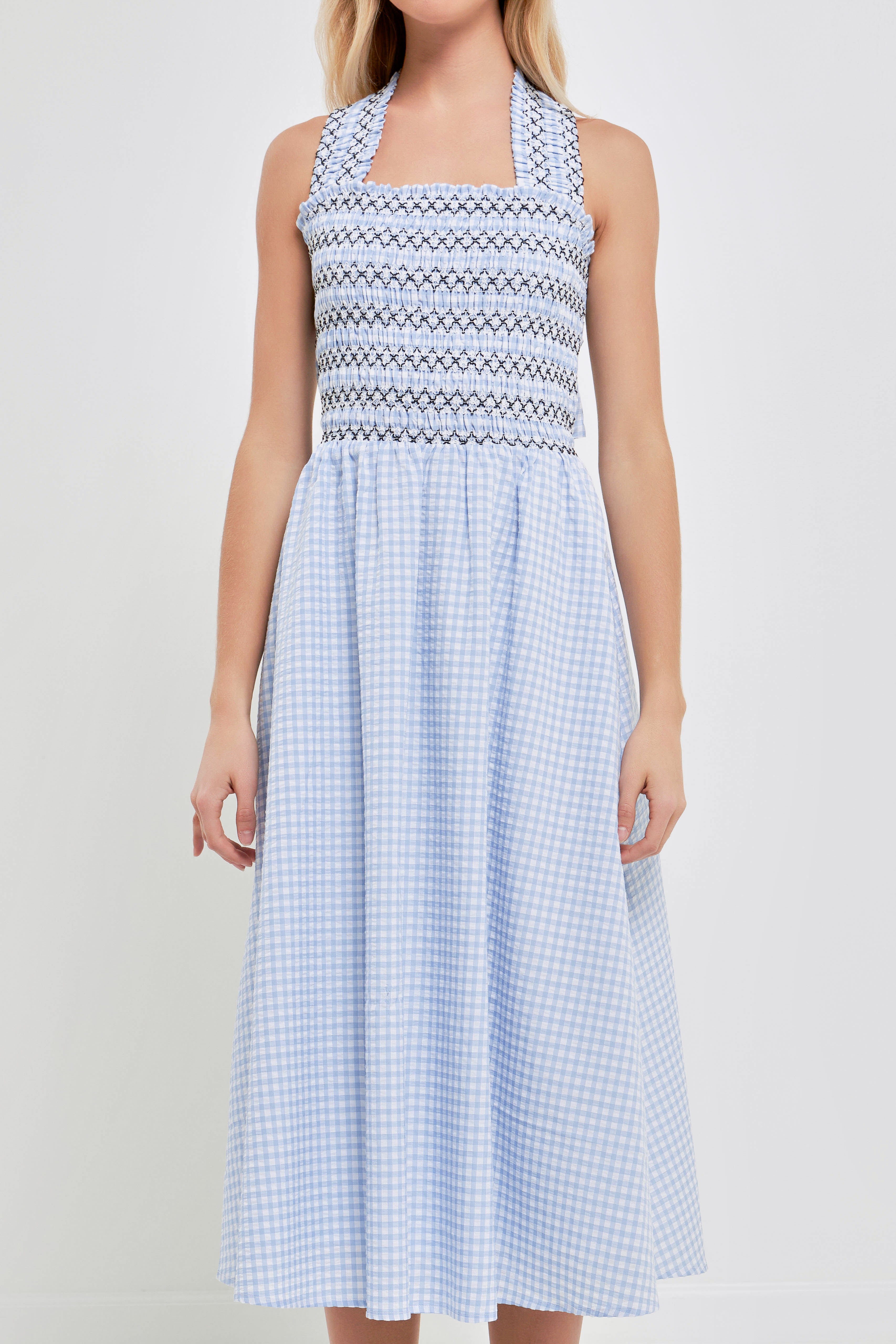 Gingham Check Sleeveless Midi Dress – English Factory