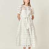 Check Puff Sleeve Midi Dress