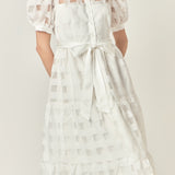 Check Puff Sleeve Midi Dress