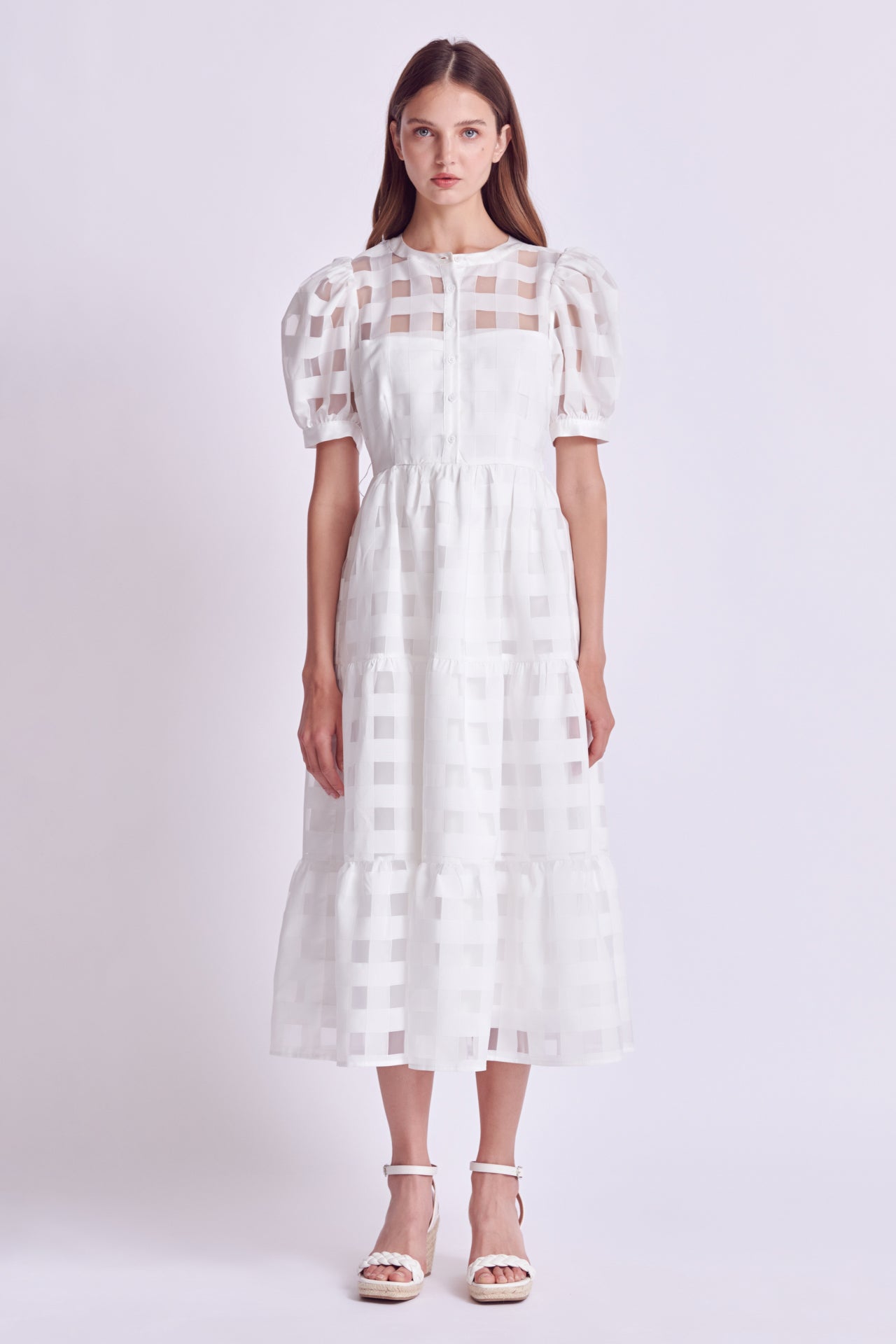 Check Puff Sleeve Midi Dress – English Factory