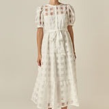 Check Puff Sleeve Midi Dress