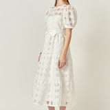 Check Puff Sleeve Midi Dress