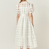 Check Puff Sleeve Midi Dress