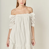 Shirred Puff Sleeve Mini Dress