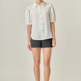 Jewel Button Puff Sleeve Top